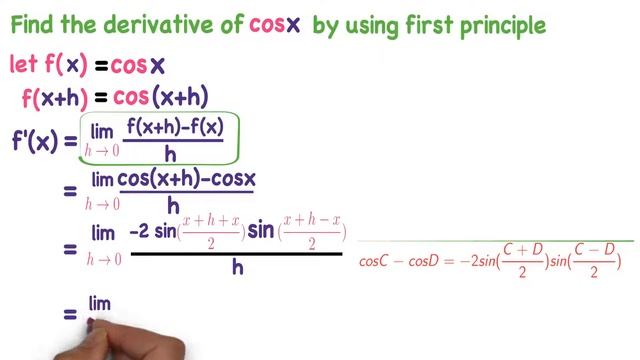 DERIVATIVE OF COSX FROM FIRST PRINCIPLE  DIFFERENTIATION  6