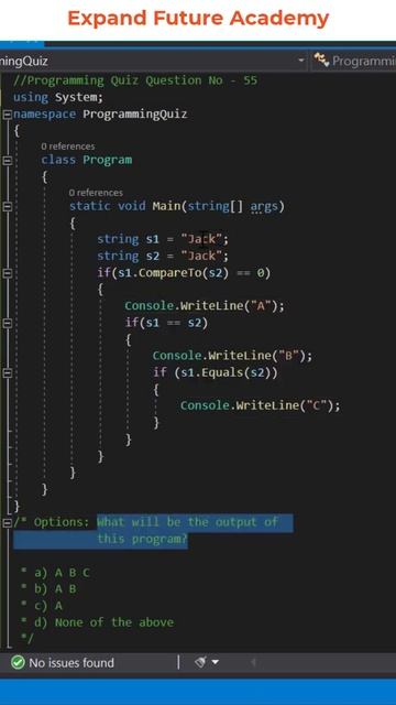Solution for Programming Quiz Questions - Q55 -  Expand Future Academy #Shorts #CSharp #Dotnet