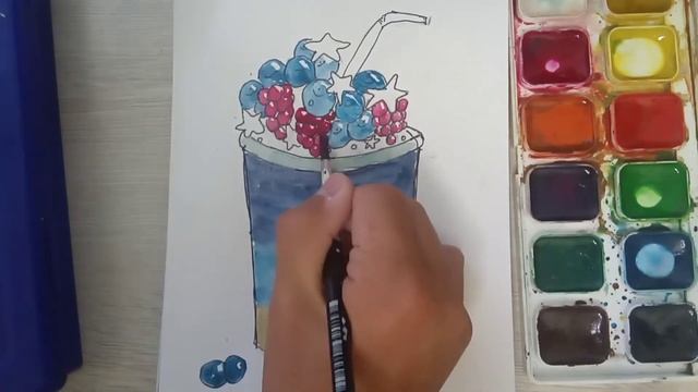 Подробный видеоурок рисования коктейля акварелью с ягодками. смотреть онлайн