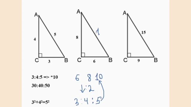Пифагорова тройка. Теорема Пифагора. Прямоугольный треугольник. смотреть онлайн