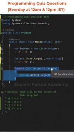 Programming Quiz Questions  -  Q129 - Expand Future Academy #Shorts #CSharp #Dotnet