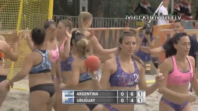 Argentina Beach Handball Girls Celebrate Victory over Uruguay