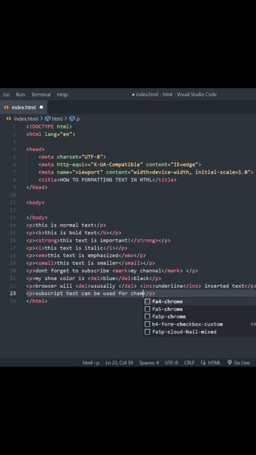 HOW TO FORMATTING TEXT IN HTML part 2 #html #shorts #htmlprogramming