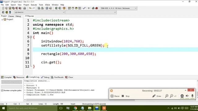 C++ Graphics Tutorials 1 -- make flag using bar,rectangle,line,ellipse function in c++ (hindi/urdu)