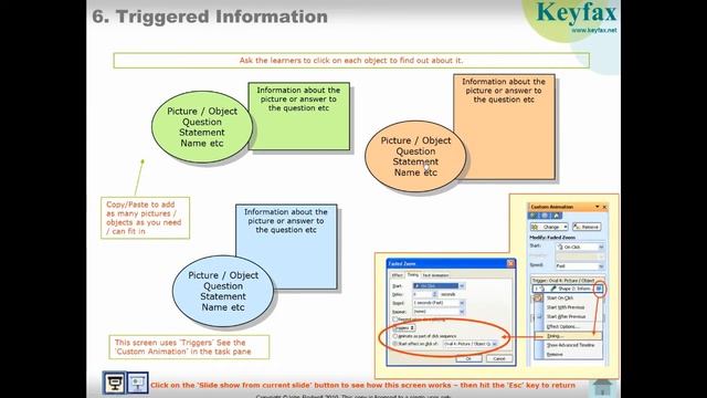 Interactive PowerPoint - template for educational quizzes and e-learning - 'Triggered Information'