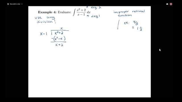 Integration Technique Example on Dividing Rational Functions