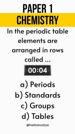 GCSE Chemistry Paper 1 [Periodic Table] Quick Quiz Question 101 #Shorts