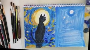 Рисую чёрного кота. Придумываю сюжет и воплощаю его. Самое простое и лёгкое рисование по замыслу.