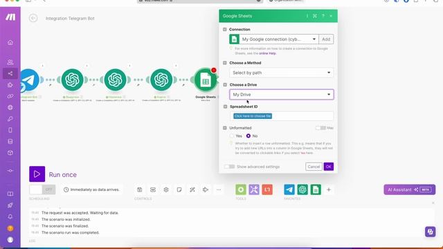 GPT GOOGLE ТАБЛИЦЫ автоматизация GPT, google sheets, telegram, make.com смотреть онлайн