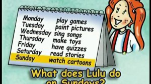 Spotlight 3 Module 8 p.122 ex. 2 What does Lulu do on Mondays