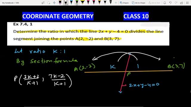 Determine the ratio in which the line 2x+y-4=0 divides the line segment joining the points A(2,-2) смотреть онлайн