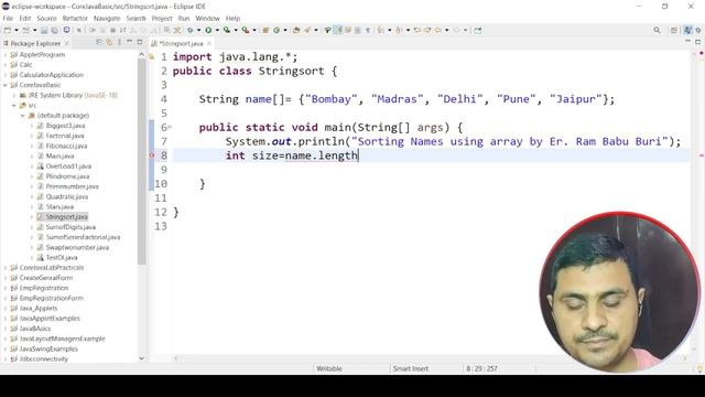 Program 11  Write a java program to print the names in sorted order using arrays #rambabuburi