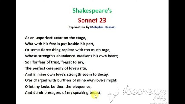 Explanation of Sonnet 23 by William Shakespeare