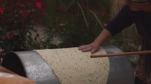 Kənd Həyatı. Lavash with Greens Cooking Bread on a Barrel