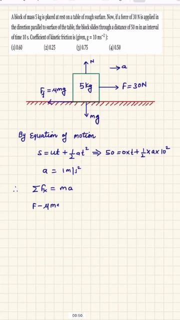 Solved Problem-30|| A block of mass 5 kg is placed at rest on a table of rough..|| #shorts #jeemain смотреть онлайн