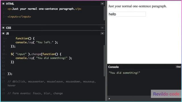Jquery events | Jquery and ajax course | Full tutorial for beginners | #revildo_code