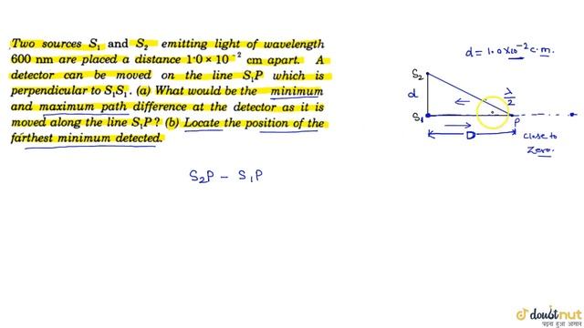 Two sources `S_1 and S_2` emitting light of wave length 600 nm are placed a distance ` смотреть онлайн