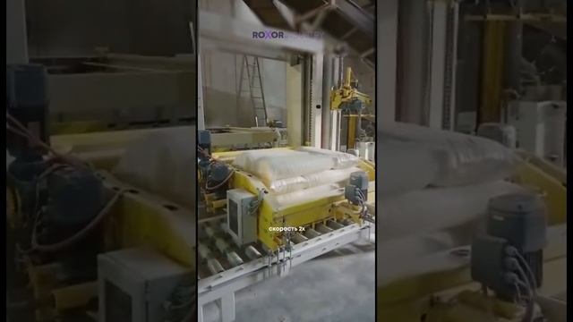 Автоматическая линия палетирования и обвязки пэт-лентой мешков с мукой (50 кг) смотреть онлайн