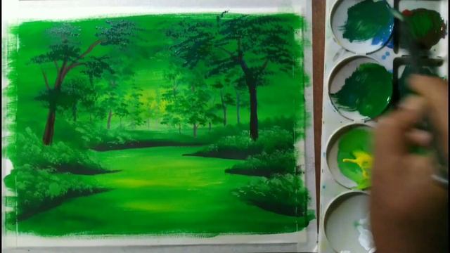 Light through the jungle | Nature painting with poster colour