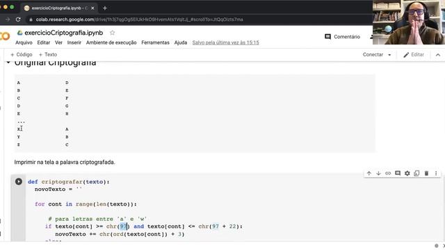 Video exercício Criptografia de Cesar em Python