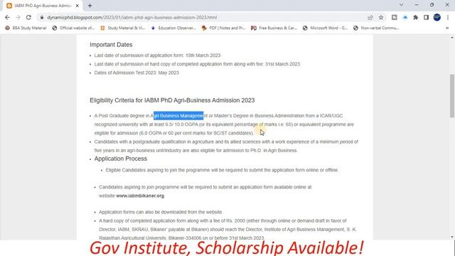 Institute of Agri Business Management PhD Admission