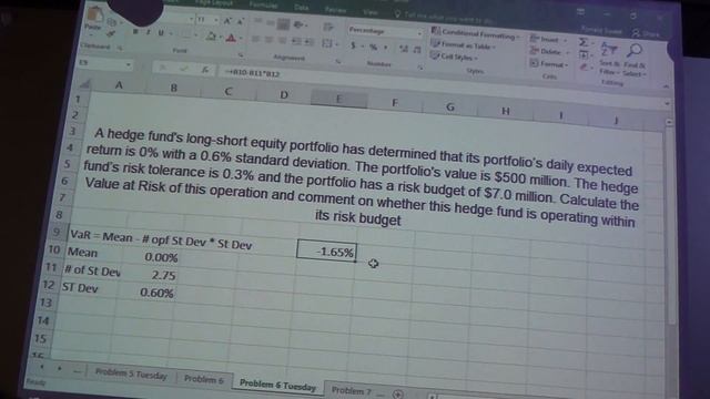 Business Finance Exam 2 Review Problem 6 Value at Risk