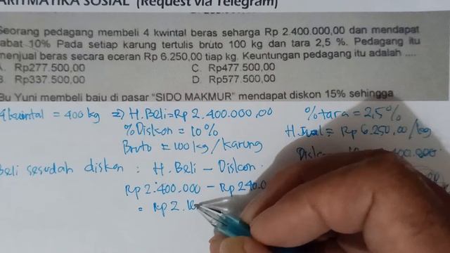 Tutorial ARITMATIKA SOSIAL (HOTS) Menentukan keuntungan yang diperoleh - Matematika SMP