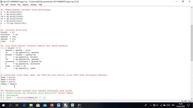 Algoritma Pemprograman tentang Gerak Parabola di Python