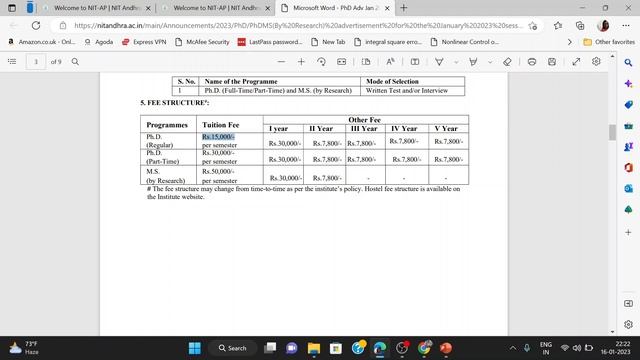 Phd Admission NIT Andra Pradesh| NIT Andra Pradesh PhD Admission 2023-24| Last Date: 18-01-23
