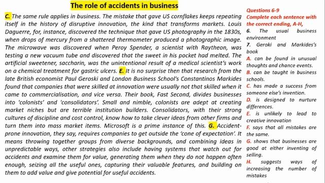 IELTS READING - THE ROLE OF ACCIDENTS IN BUSINESS | REAL EXAM READING PASSAGE | IELTS READING 2024