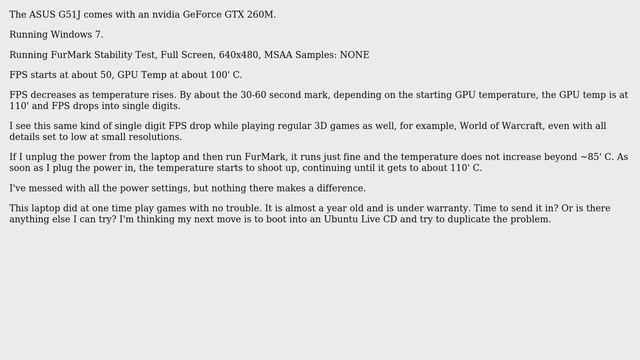 Unix & Linux: ASUS G51J - GPU overheats when plugged in to power, does not on battery power смотреть онлайн