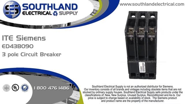 ITE Siemens ED43B090, 90 Amp, 480 Volt, 3 Pole Circuit Breaker смотреть онлайн