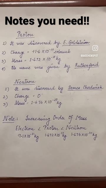 Properties of electron proton and neutron #icseboard #class10 #cbseboard #note #chemistrynotes