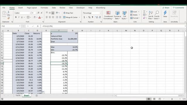 Value at Risk Calculation in Excel - Historical Simulation Method