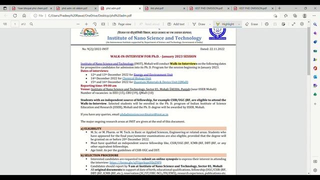 PHD ADMISSION 2023|| PHD ADMISSION FORM OUT |IIT PHD ADMISISON || IISER ,NIT ,IIEST PHD NOTIFICATIO
