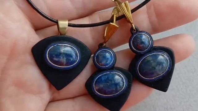 Комплект из натуральной кожи и лазурита "Кофе"