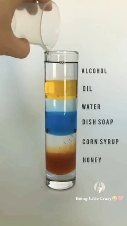 | colourful liquid density gradient | layers of liquid in glass |Awesome science experiment