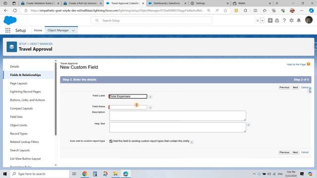Create a Roll-Up Summary Field || Add Business Logic to a Travel Approval App || PART 2