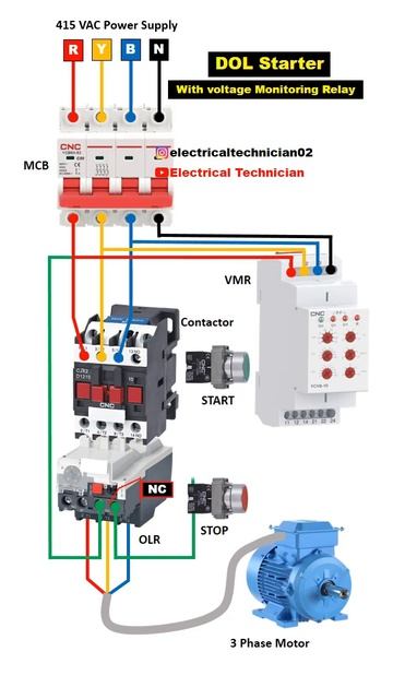 DOL Starter Connection with Voltage Protection Relay || DOL Starter@ElectricalTechnician