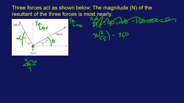 FE Mechanical Exam Practice Problem #25: "Three forces act as shown below. The magnitude (N) of..." смотреть онлайн
