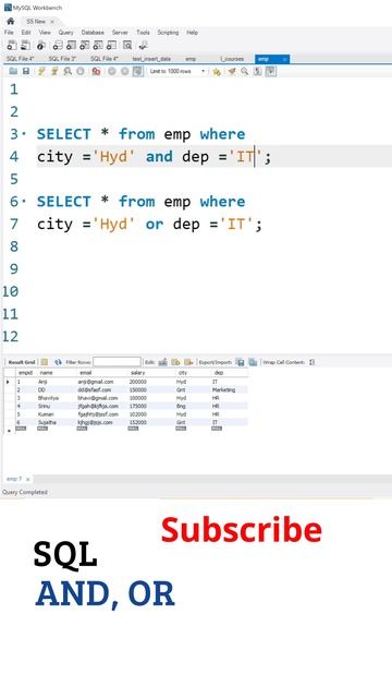 SQL Telugu Tutorial: SQL Operators (AND,OR), SQL Tutorial For Beginners Telugu, My sql #shorts