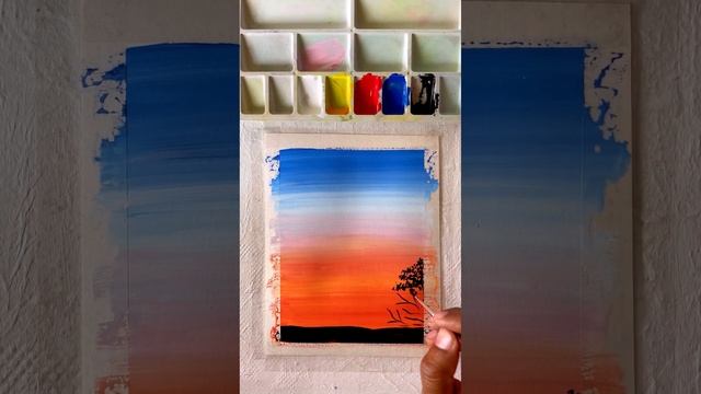 Easy nature painting | Sunset and silhouette painting | Poster colour painting