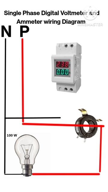 Single Phase Digital Voltmeter and Ammeter wiring Diagram