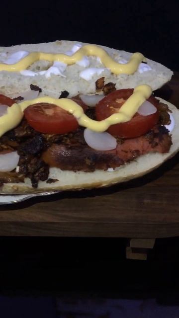Very Soon! Huge Sandwich 🥪 with Sausages, Tomatoes 🍅, Pickled Garlic,fried Onions & Sauces|#shorts
