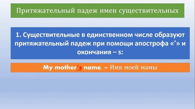 АЯ, 2 класс, Possessive Nouns Притяжательный падеж имен существительных