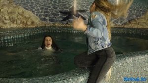 Wetlook girls swimming together fully clothed | Wetlook girls in jeans | Wetlook girls clothes