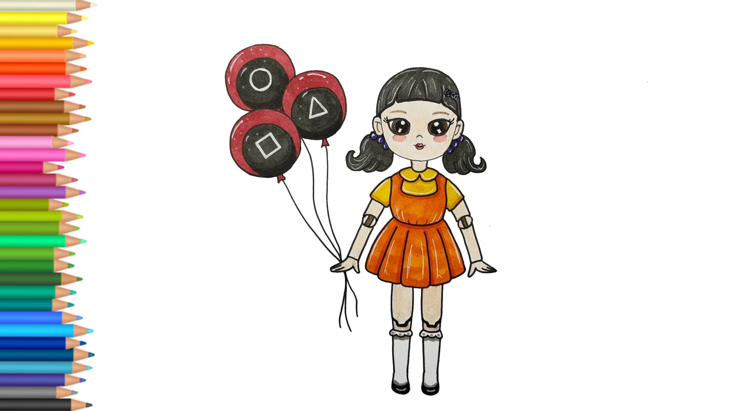 Как нарисовать Куклу из Игры в кальмара 👧🎀 смотреть онлайн