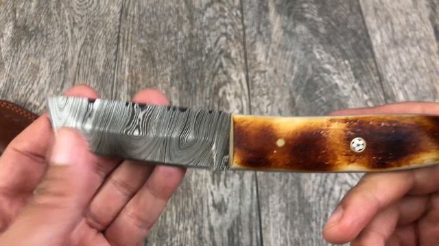 ASH AD78 Damascus steel custom handmade hunting tanto Bushcraft knife 8"