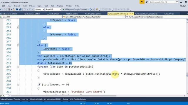 Business ERP Part 64 Purchase Return Quantity using FormCollection ASP.NET MVC