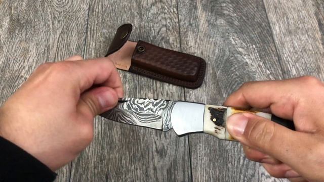 ASH AD 104 Damascus steel custom handmade pocket folding knife
